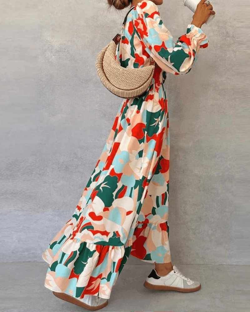 Anita Vibrant Floral Allover Print V-Neck Maxi Dress