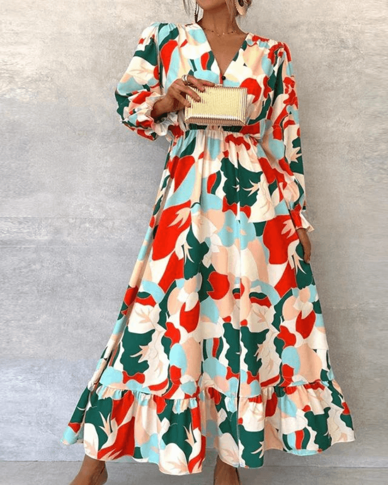 Anita Vibrant Floral Allover Print V-Neck Maxi Dress