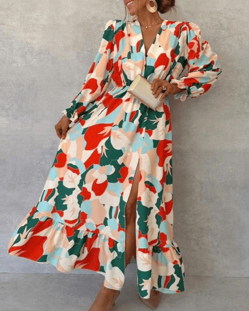 Anita Vibrant Floral Allover Print V-Neck Maxi Dress